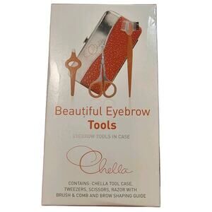 Eyebrow Tools Case NIB Chella Tweezers Scissors Razor Brush Comb Shaping Beauty
